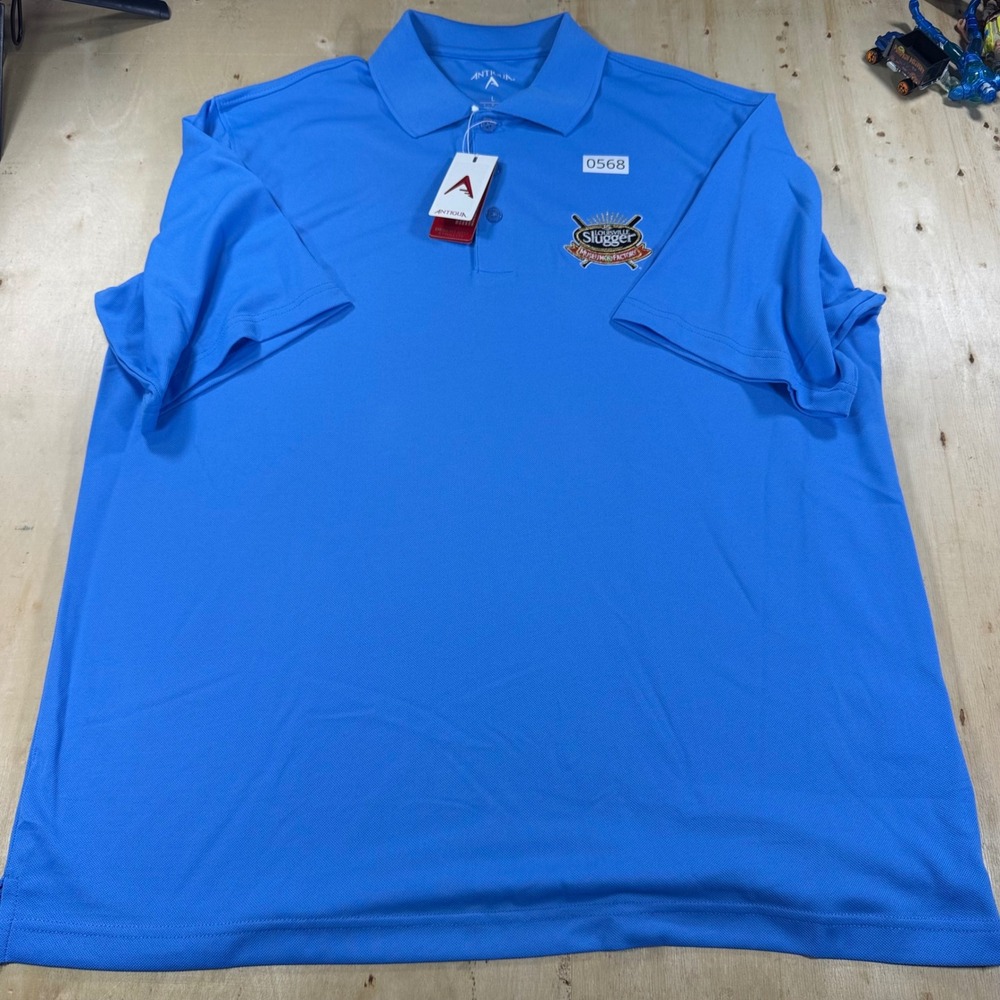 NWT Antigua Mens L Louisville Slugger Museum Golf Polo Blue Desert Dry